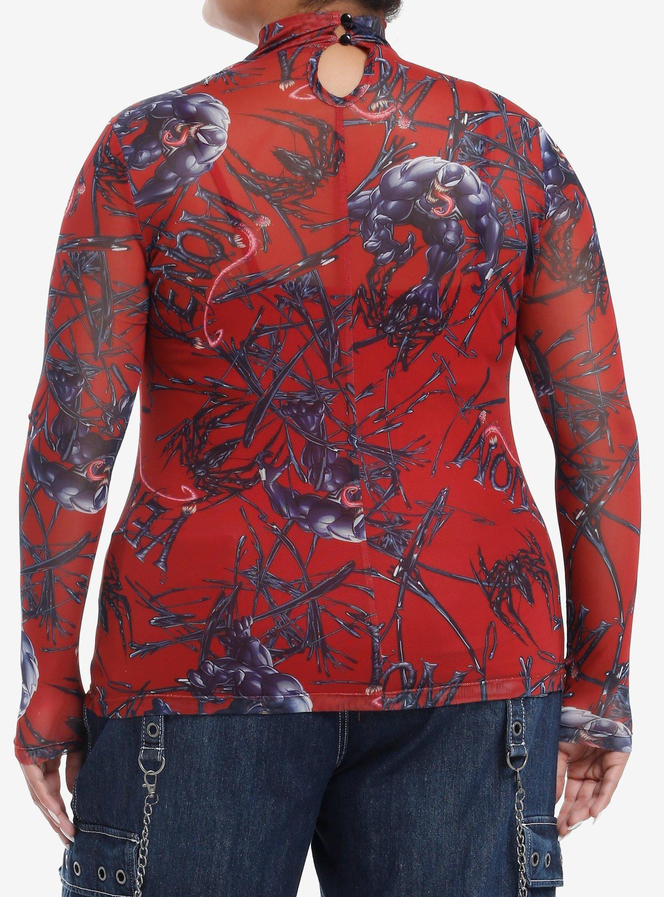 Her Universe Marvel Venom Mesh Cutout Girls Long-Sleeve Top Plus Size, BLACK, alternate