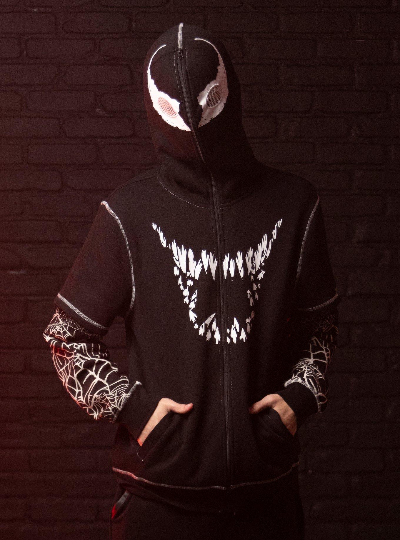 Our Universe Marvel Venom Mask Twofer Hoodie, BLACK  WHITE, alternate