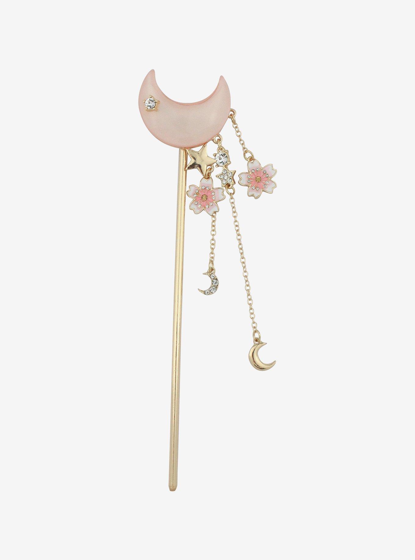 Sweet Society Crescent Moon Sakura Charm Bun Hair Stick, , alternate