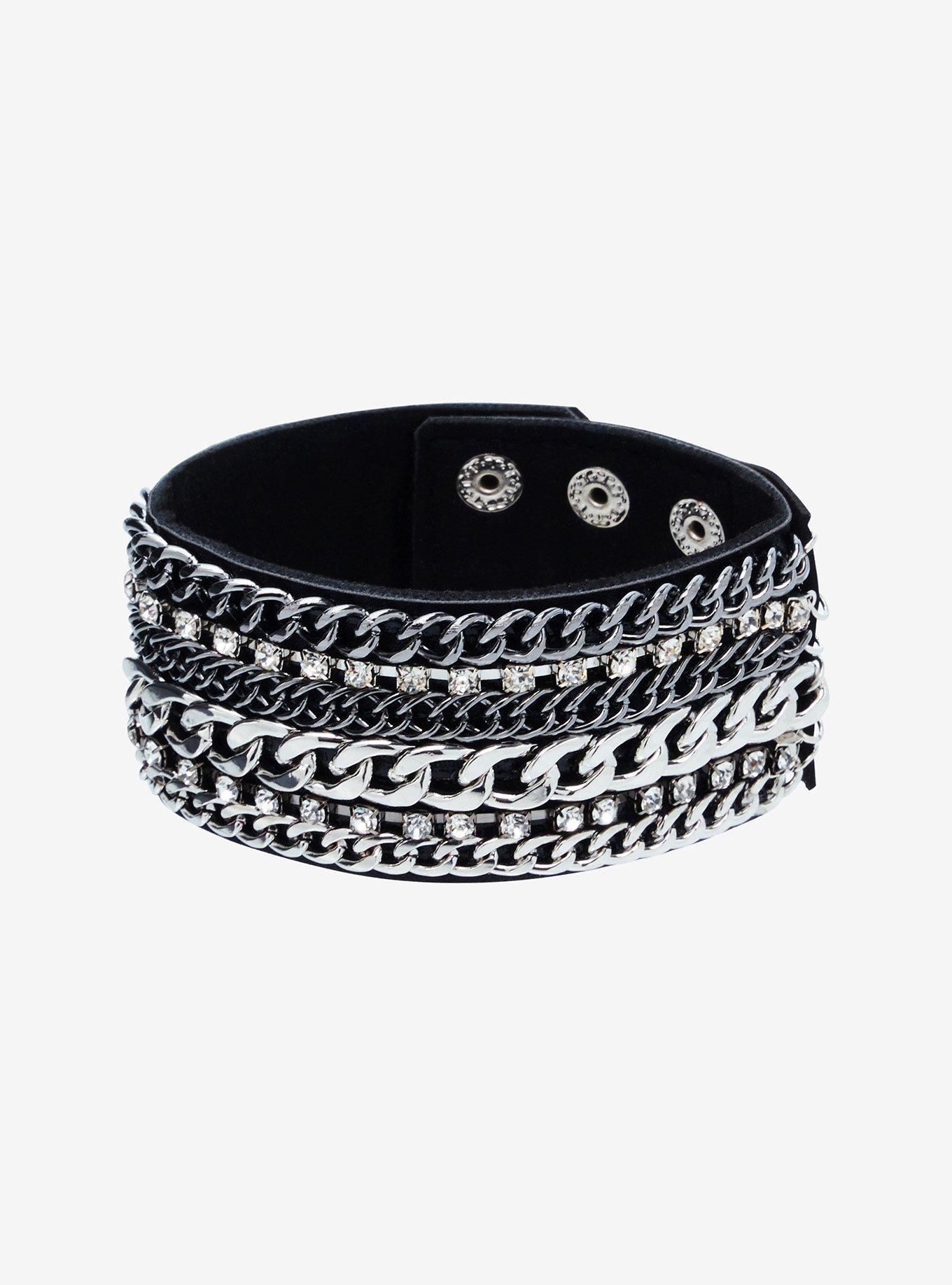 Social Collision Multi Chain Faux Leather Cuff