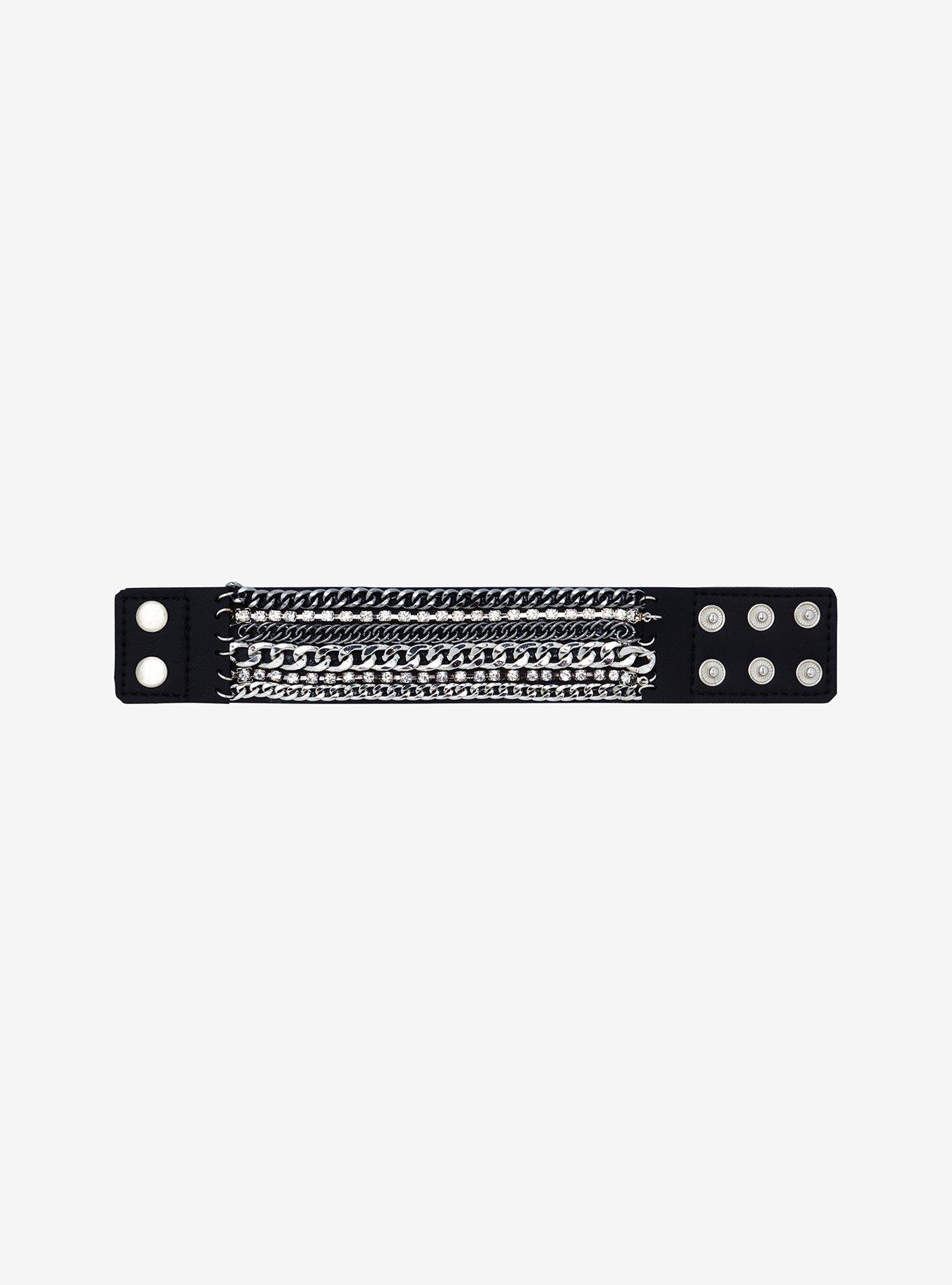 Social Collision Multi Chain Faux Leather Cuff, , alternate