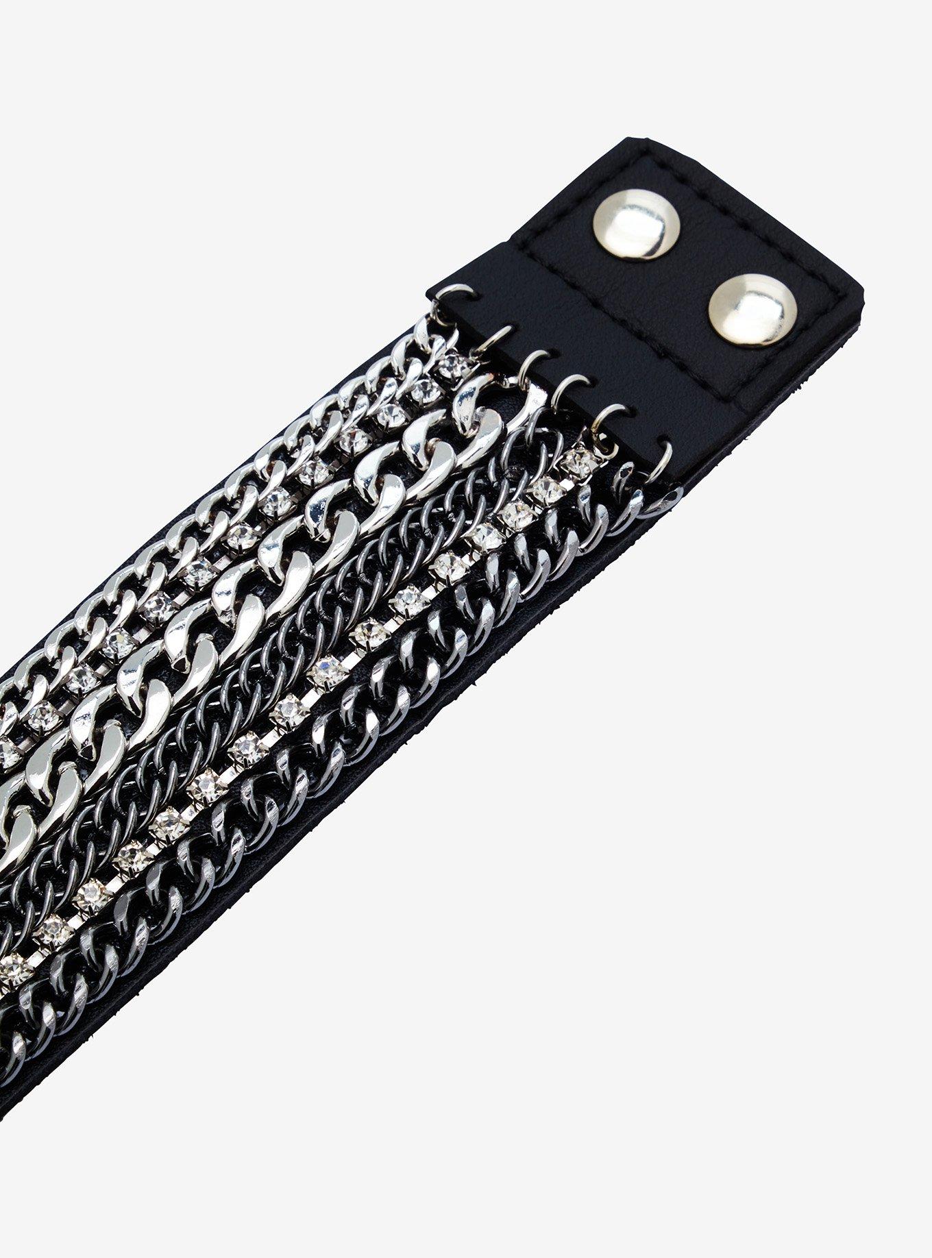 Social Collision Multi Chain Faux Leather Cuff, , alternate