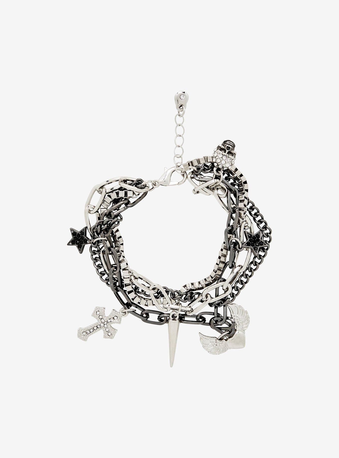 Social Collision Chain Star Cross Charm Layered Bracelet, , alternate