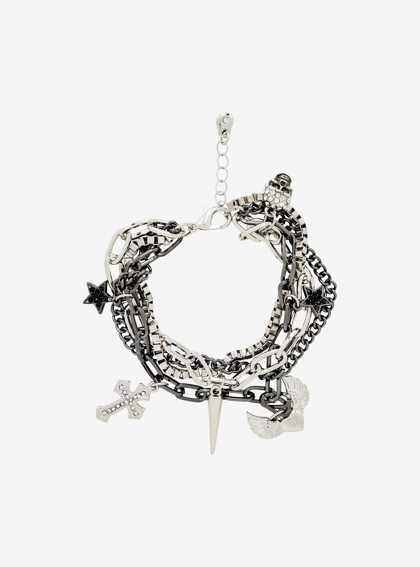 Social Collision Chain Star Cross Charm Layered Bracelet, , hi-res