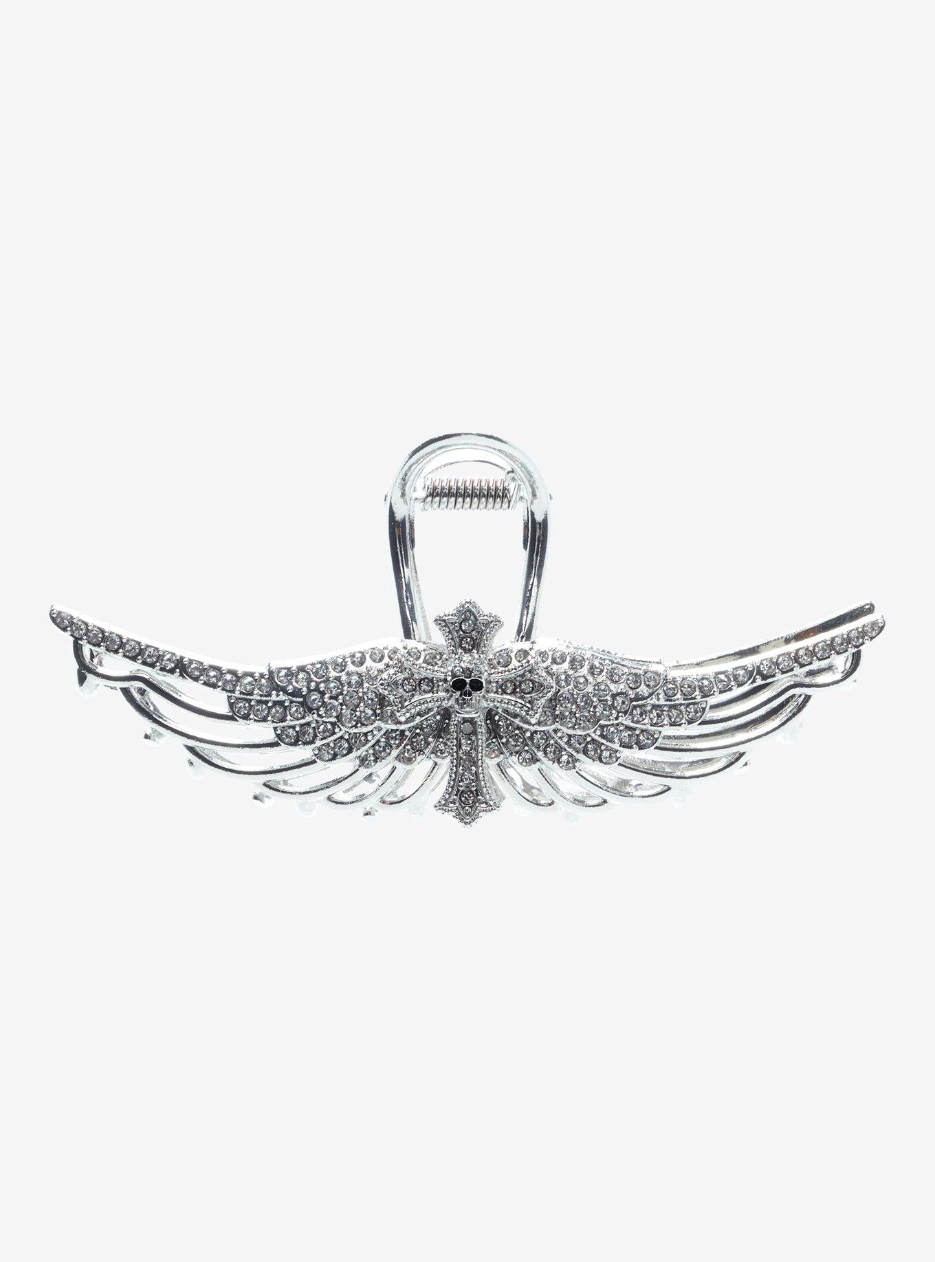 Social Collision® Wing Cross Skull Bling Claw Hair Clip, , hi-res