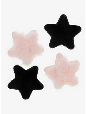 Sweet Society Pink & Black Fuzzy Star Hair Clip Set, , hi-res