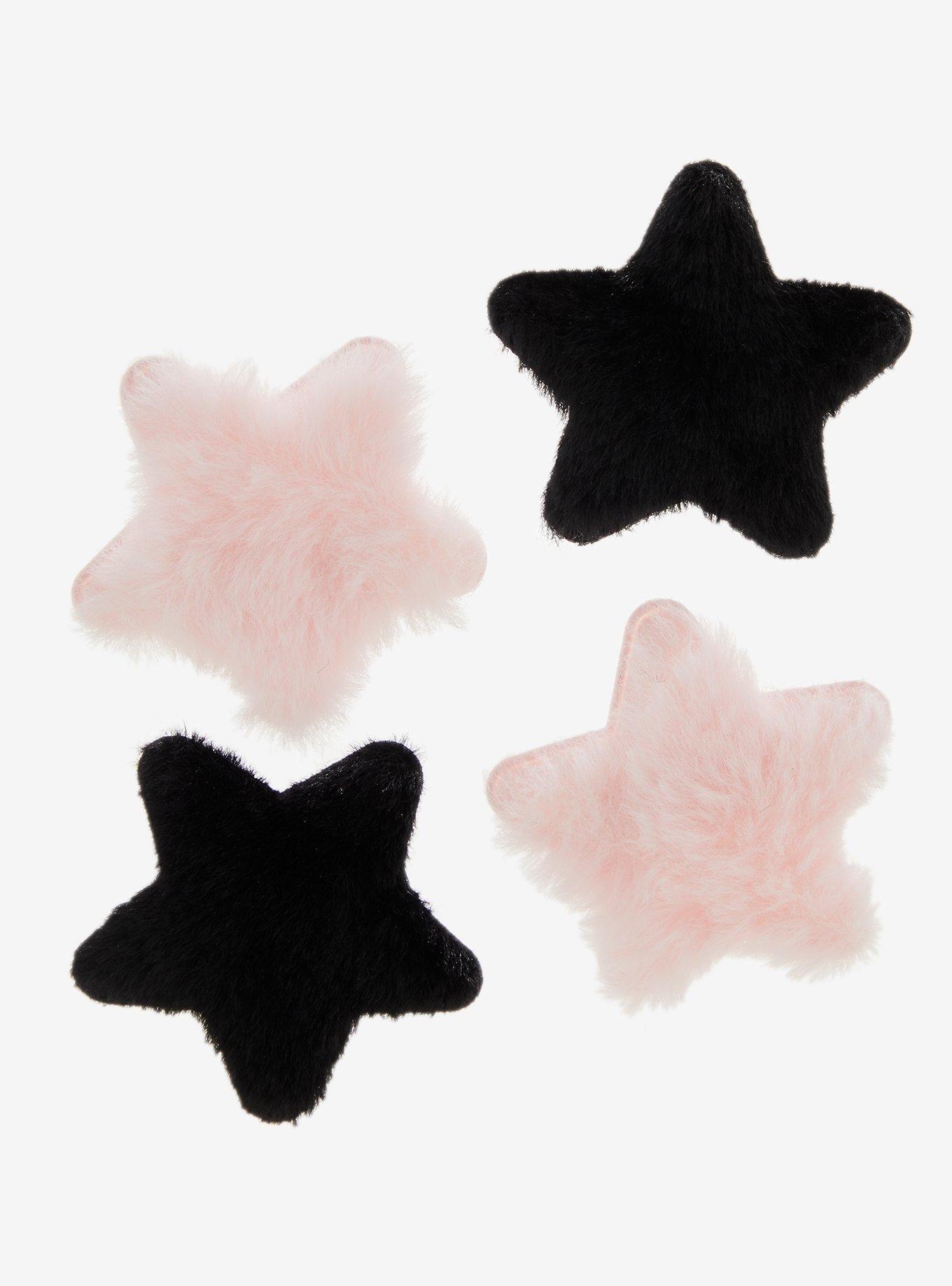 Sweet Society Pink & Black Fuzzy Star Hair Clip Set, , alternate