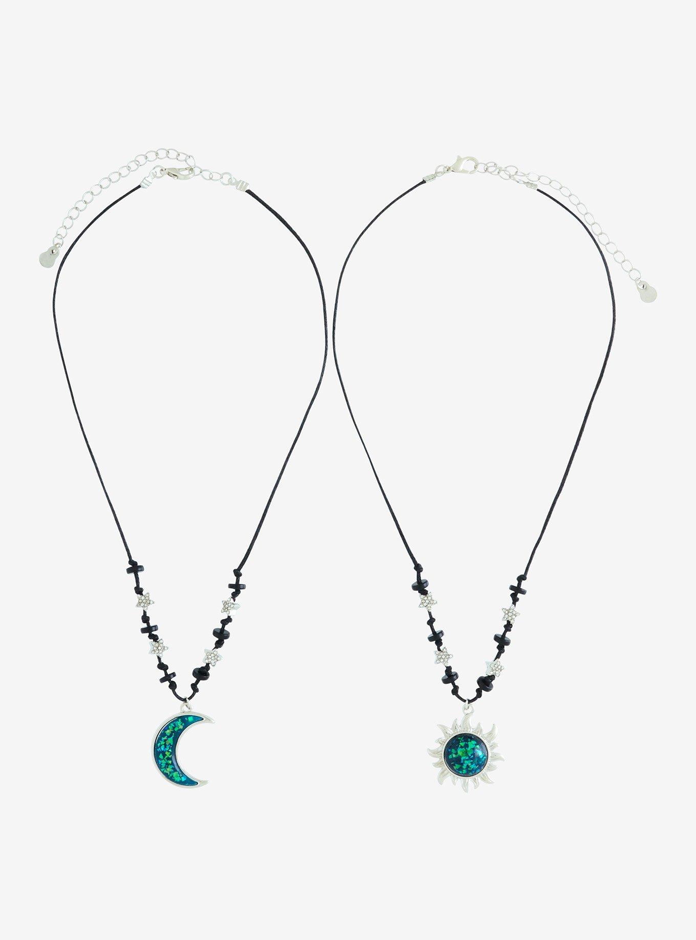 Cosmic Aura Blue Speckled Moon & Sun Best Friend Necklace Set, , hi-res