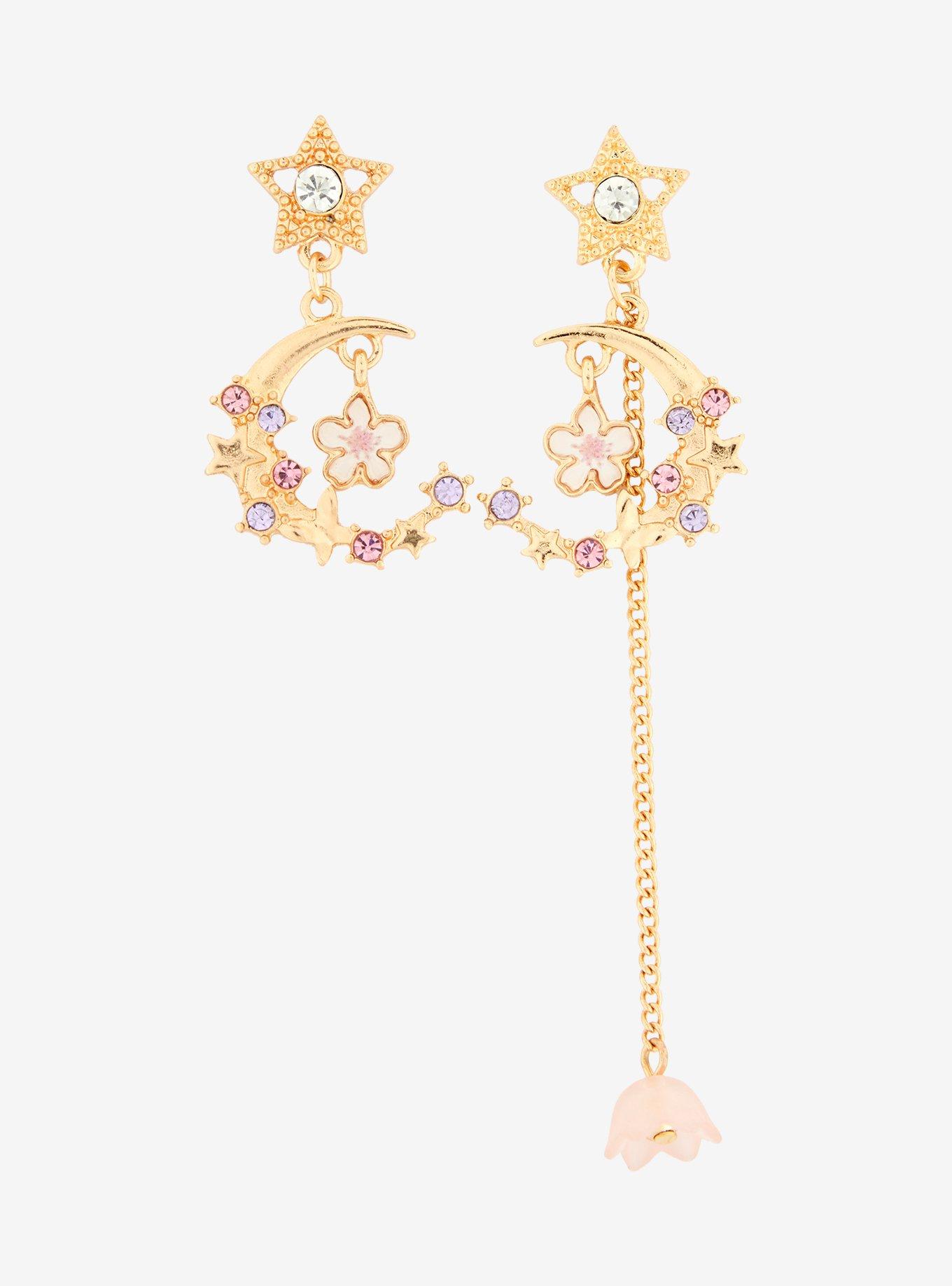 Sweet Society Moon & Star Flower Mismatch Earrings, , hi-res