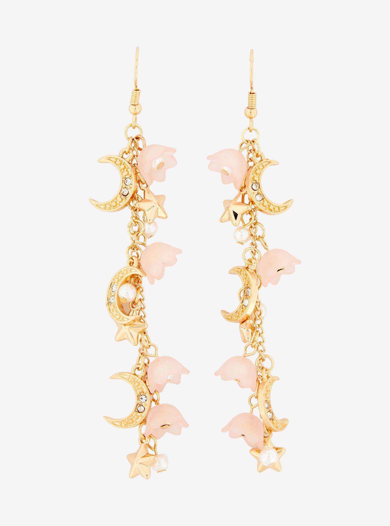 Thorn & Fable Celestial Sakura Drop Earrings, , hi-res