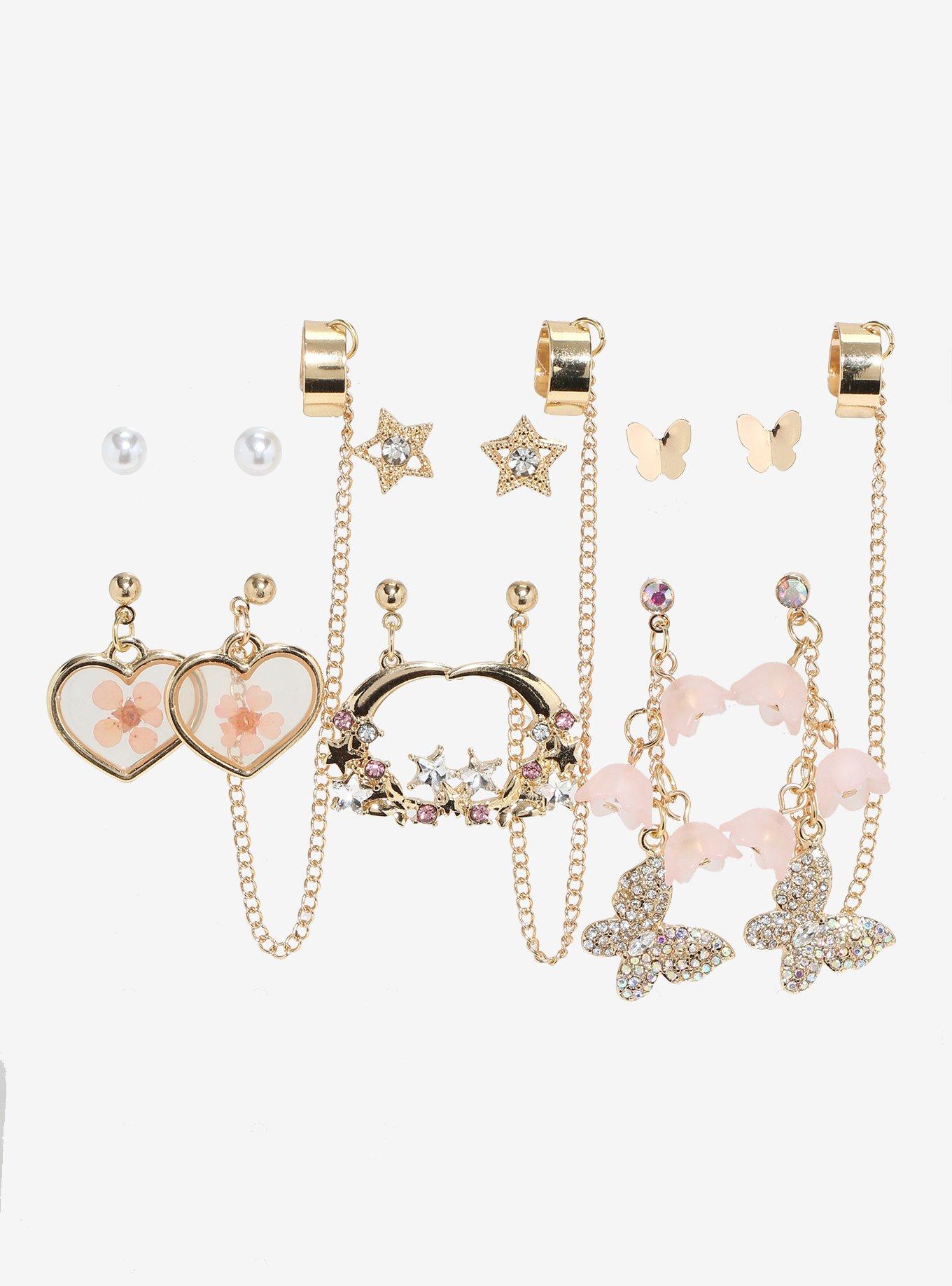 Thorn & Fable Celestial Sakura Cuff Earring Set, , hi-res