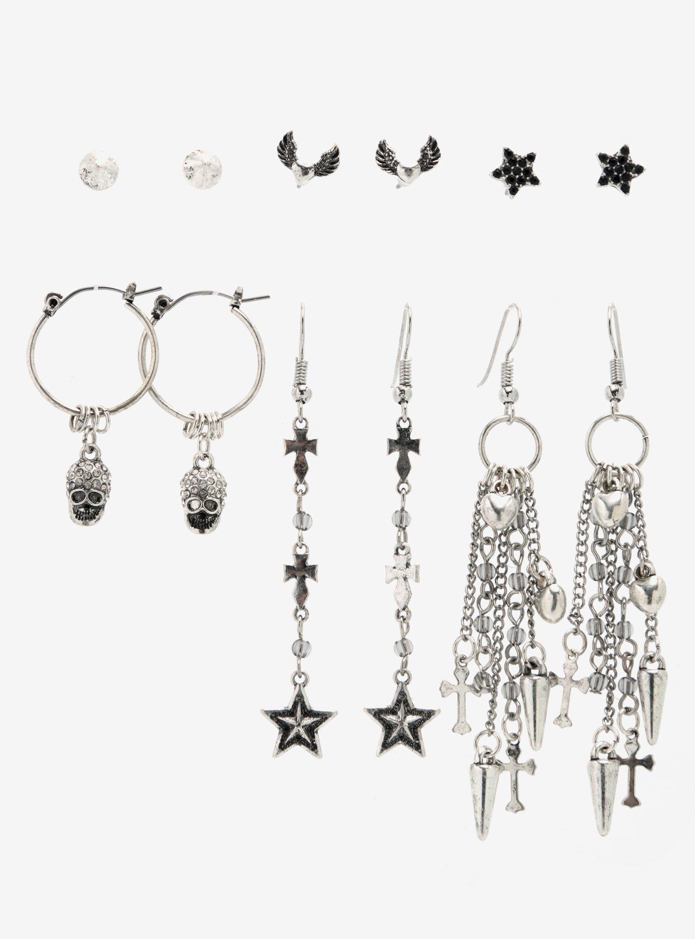 Social Collision Skull Spike Star Earring Set, , hi-res