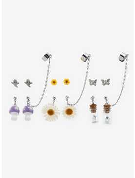 Thorn & Fable Ghost Mushroom Flower Cuff Earring Set, , hi-res