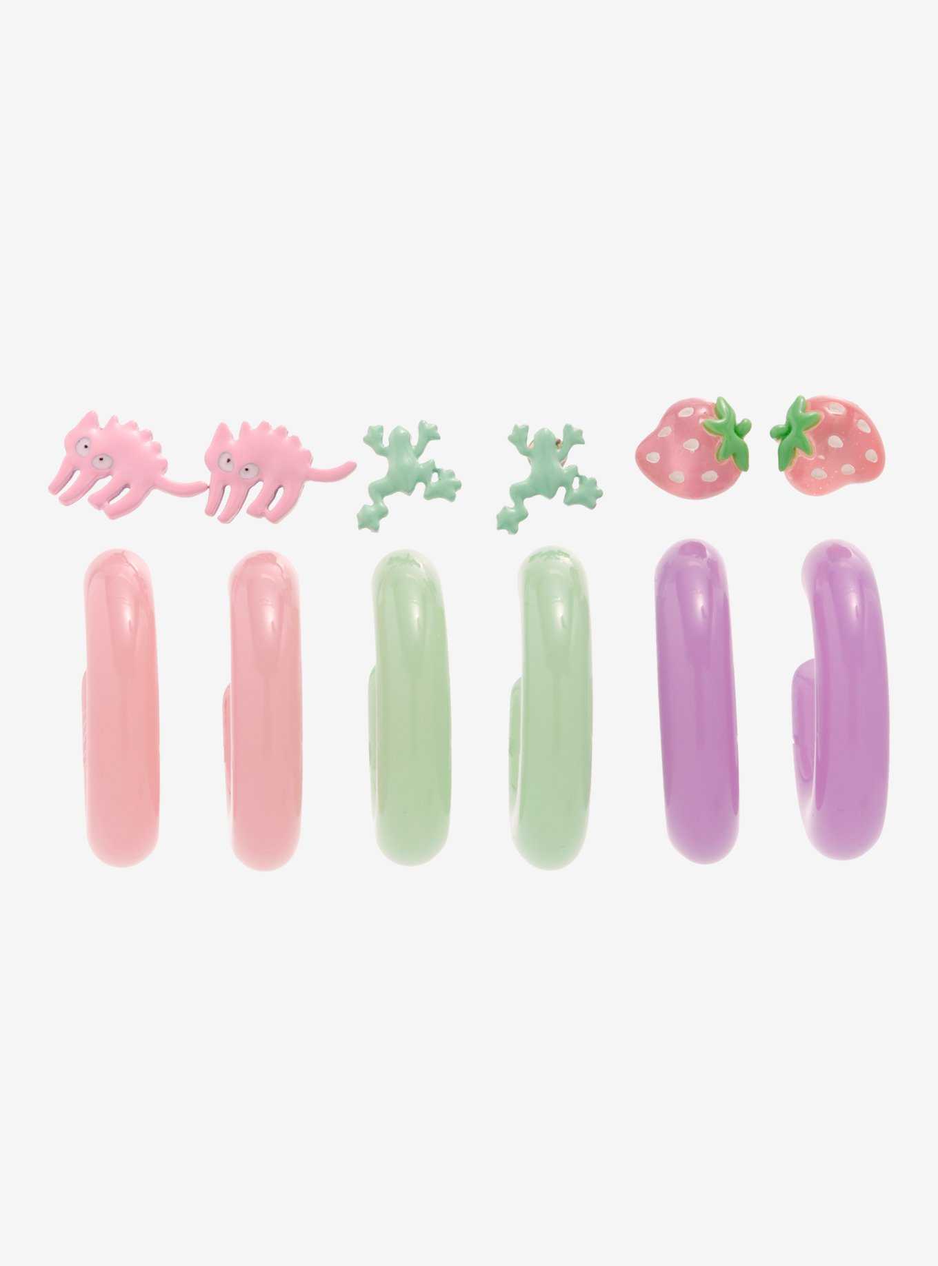 Strawberry Frog Cat Pastel Jelly Earring Set, , hi-res