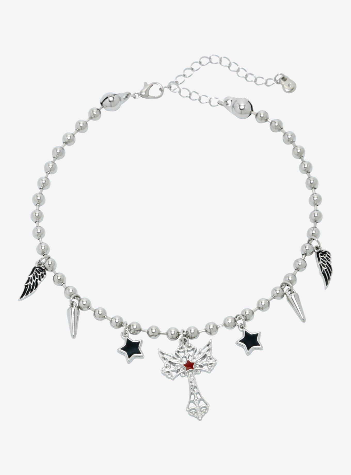 Social Collision Star Gothic Cross Ball Chain Choker, , hi-res