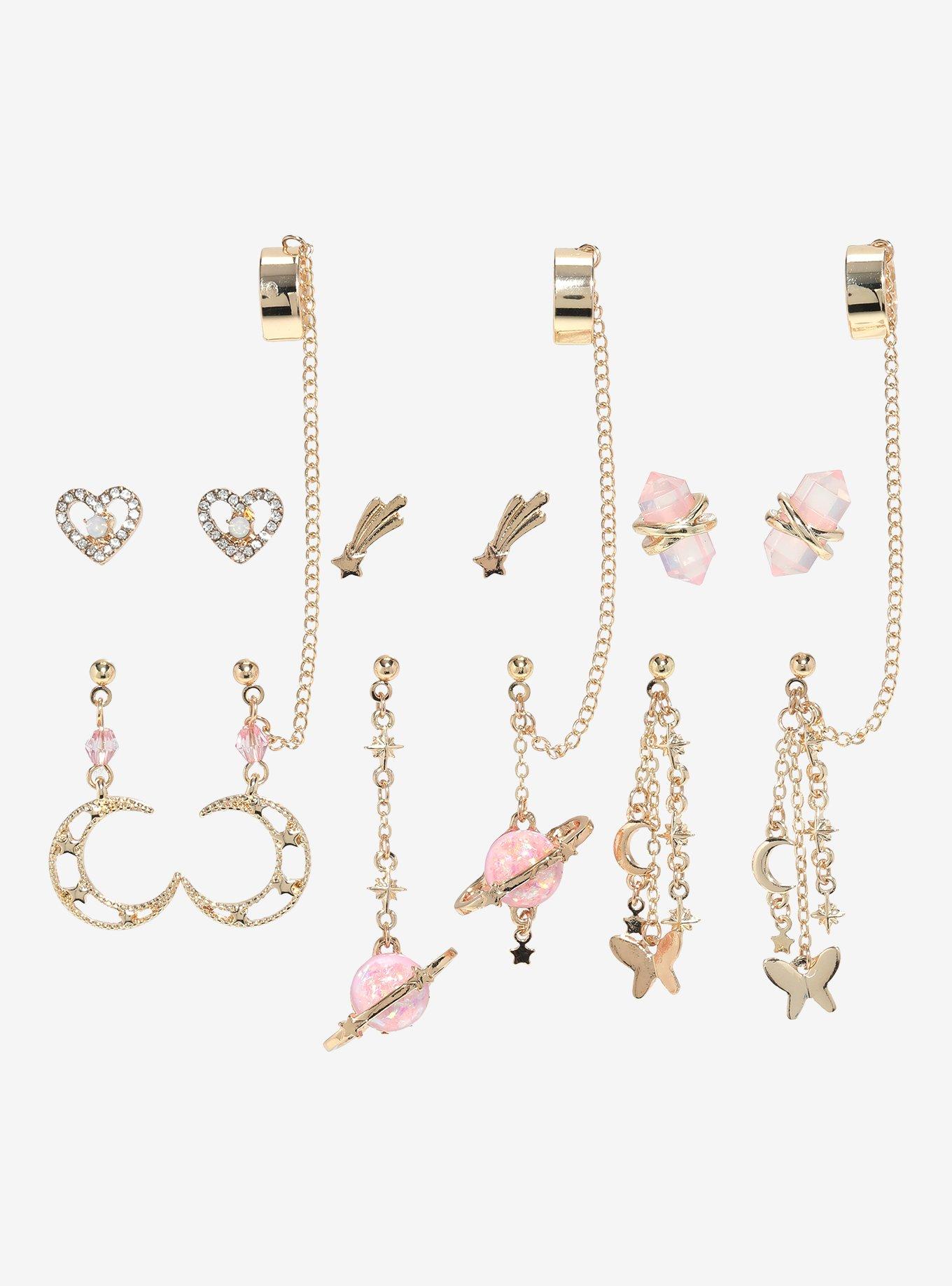 Sweet Society Pink Planet Celestial Cuff Earring Set, , alternate