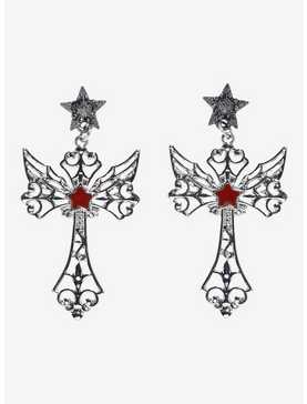 Social Collision Star Gothic Cross Earrings, , hi-res