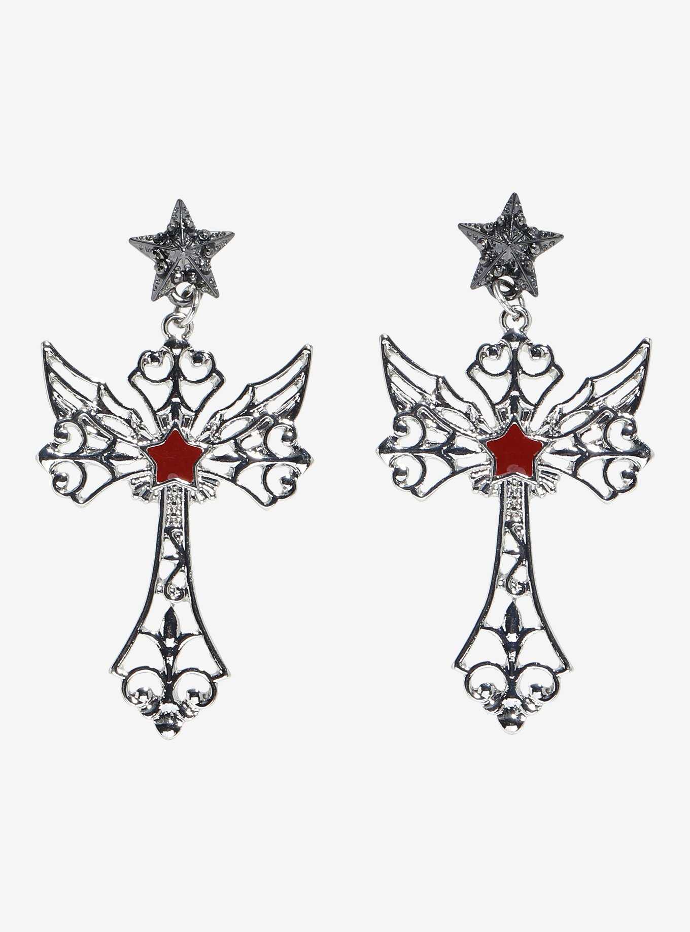 Social Collision Star Gothic Cross Earrings, , hi-res