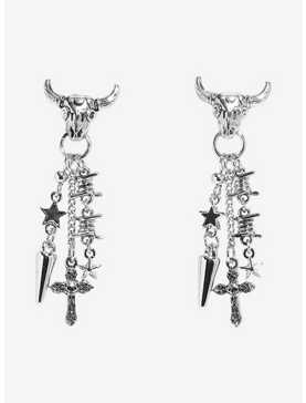 Social Collision Bull Barbed Wire Cross Earrings, , hi-res