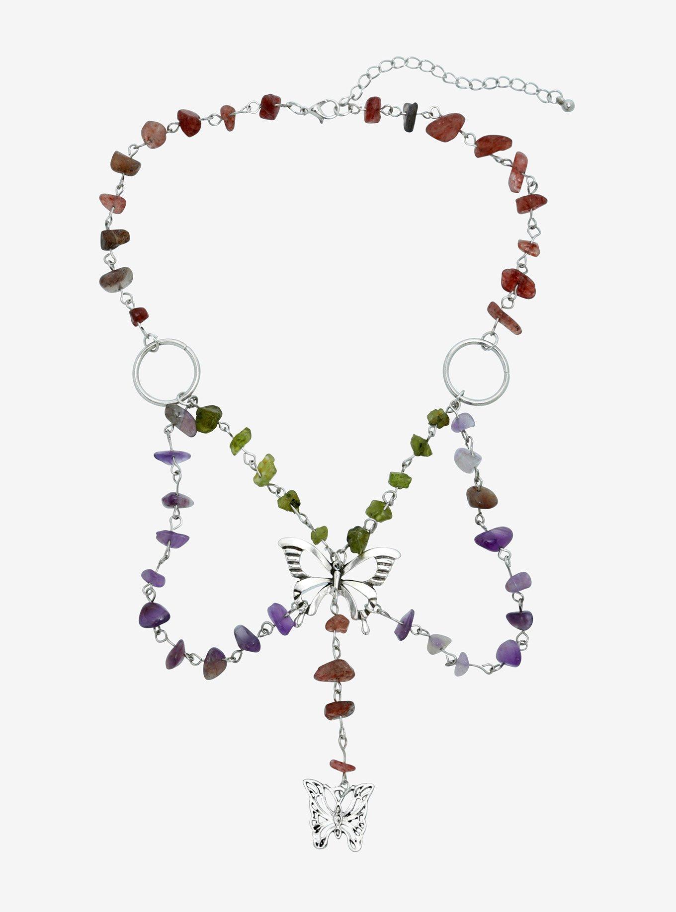 Thorn & Fable Butterfly Colorful Stone Necklace, , alternate