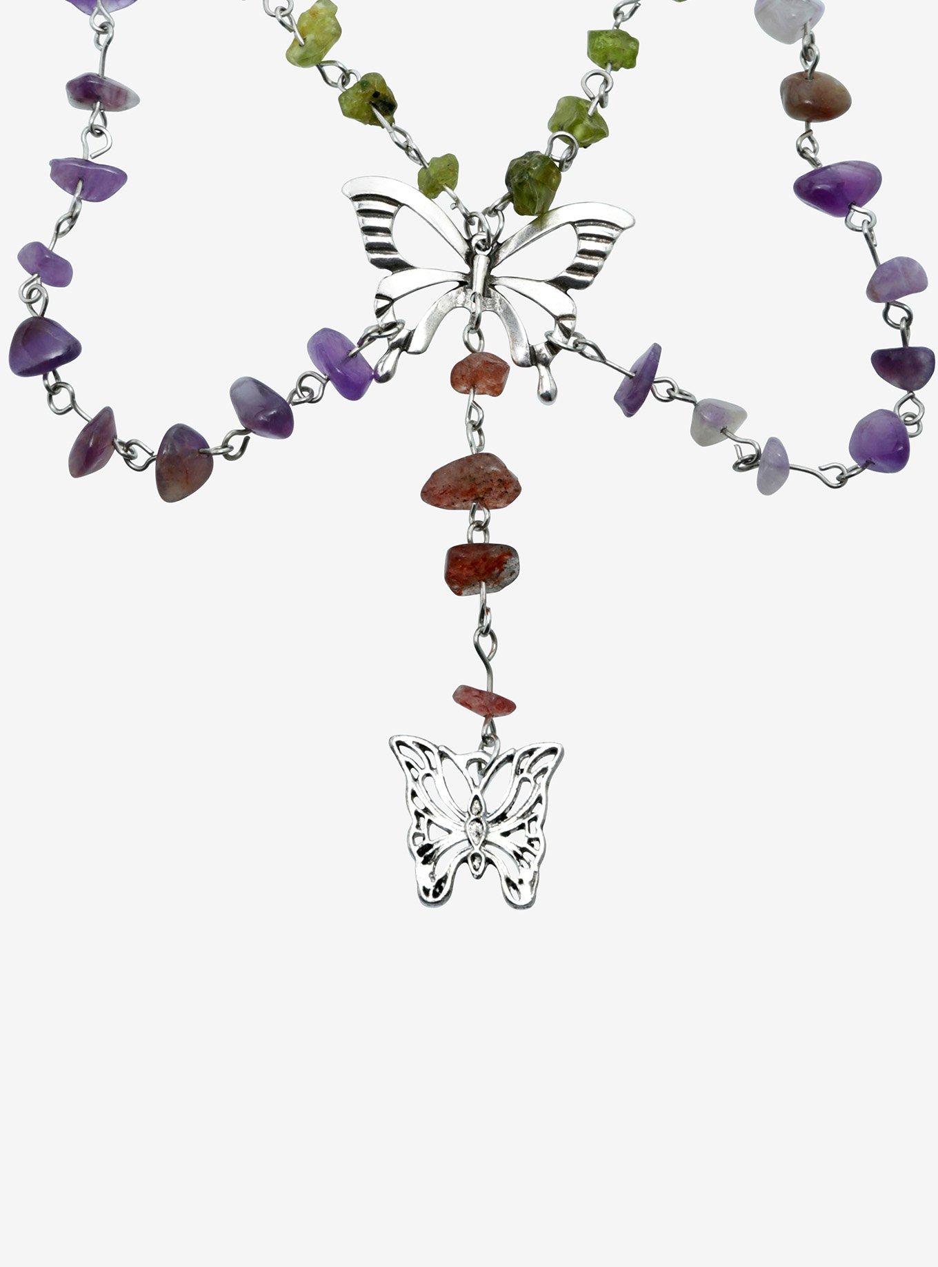 Thorn & Fable Butterfly Colorful Stone Necklace, , alternate