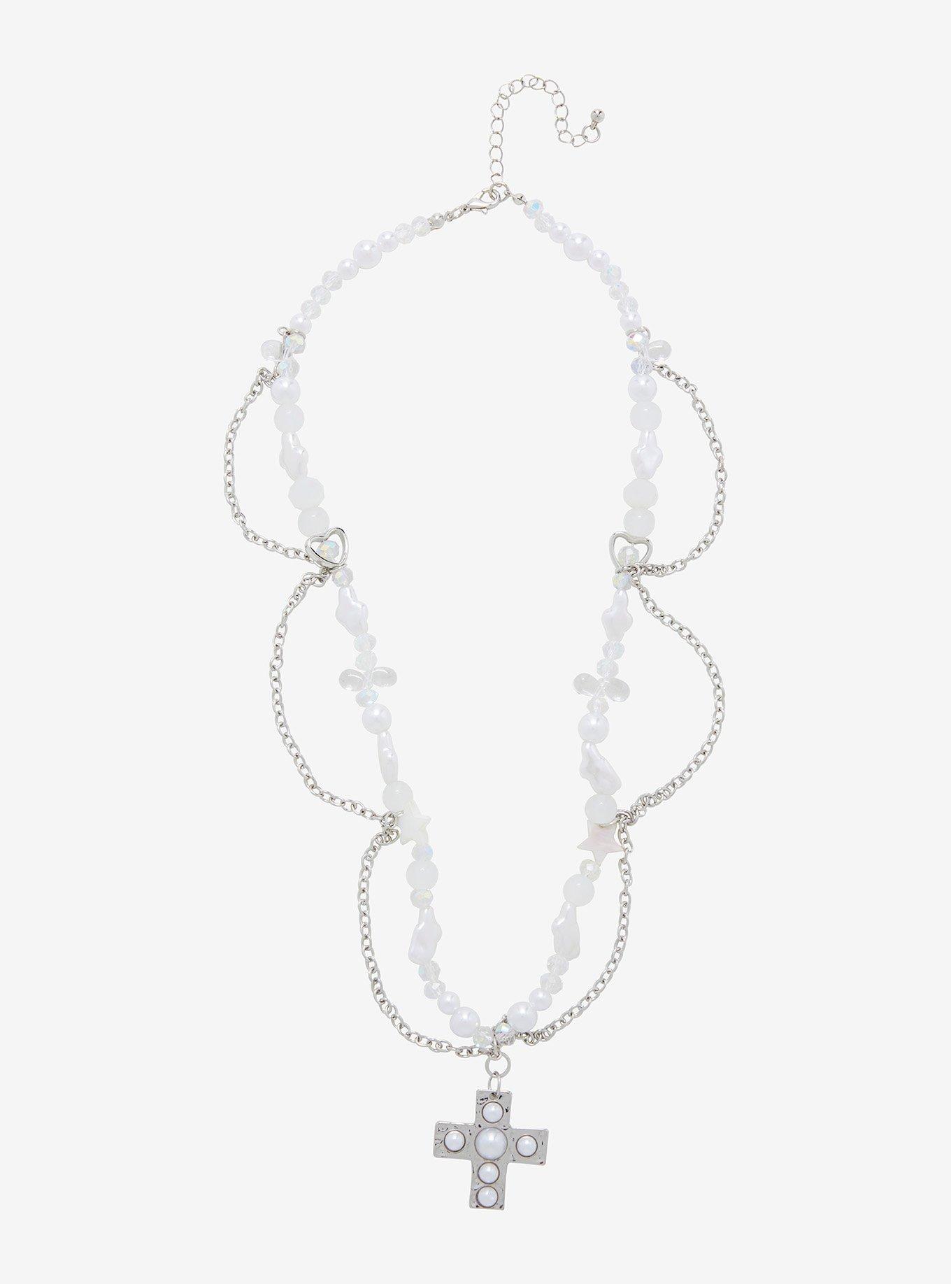 Thorn & Fable Cross Pearl Charm Beads Necklace, , hi-res