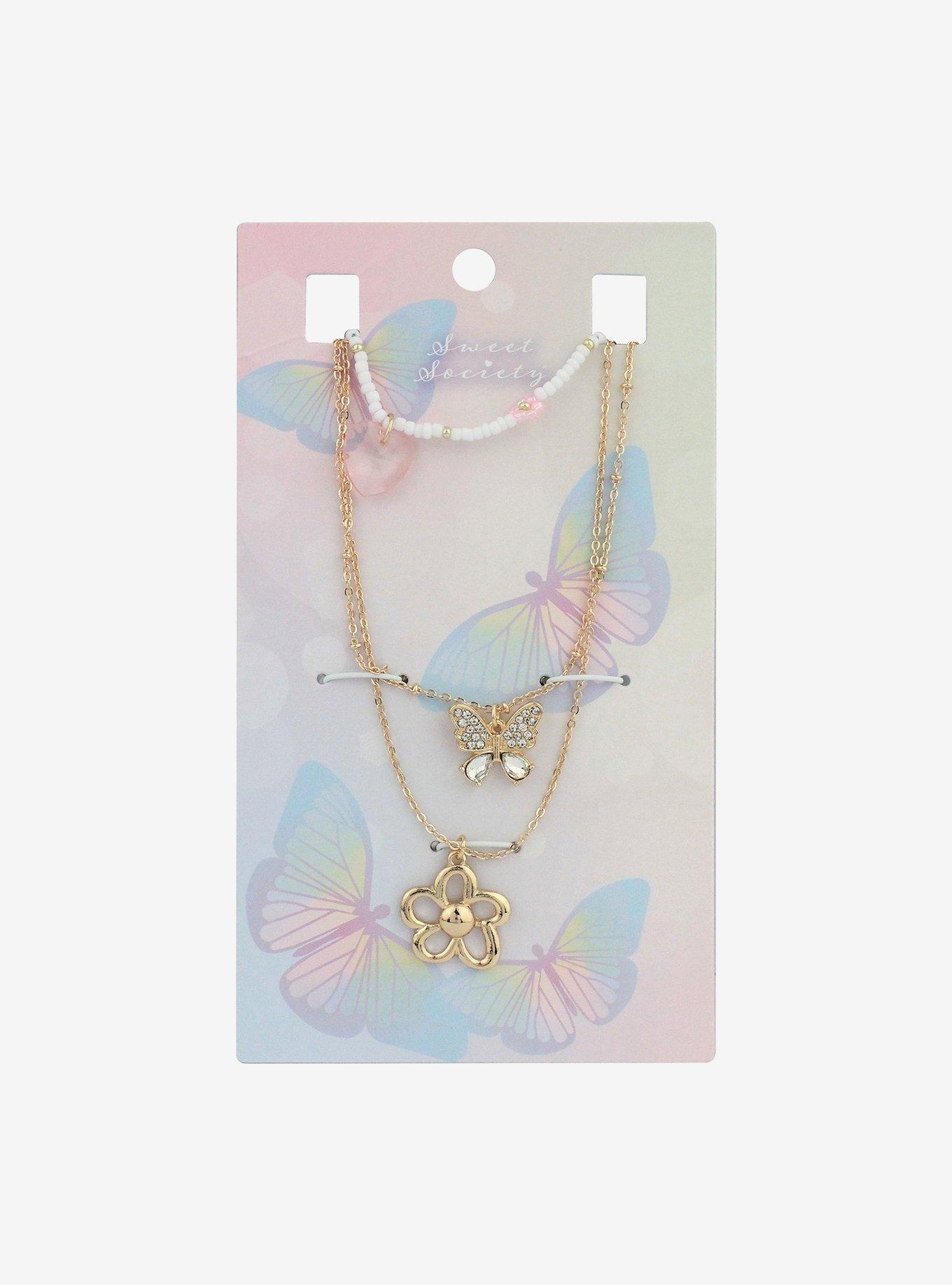 Sweet Society Butterfly Flower Heart Necklace Set, , alternate