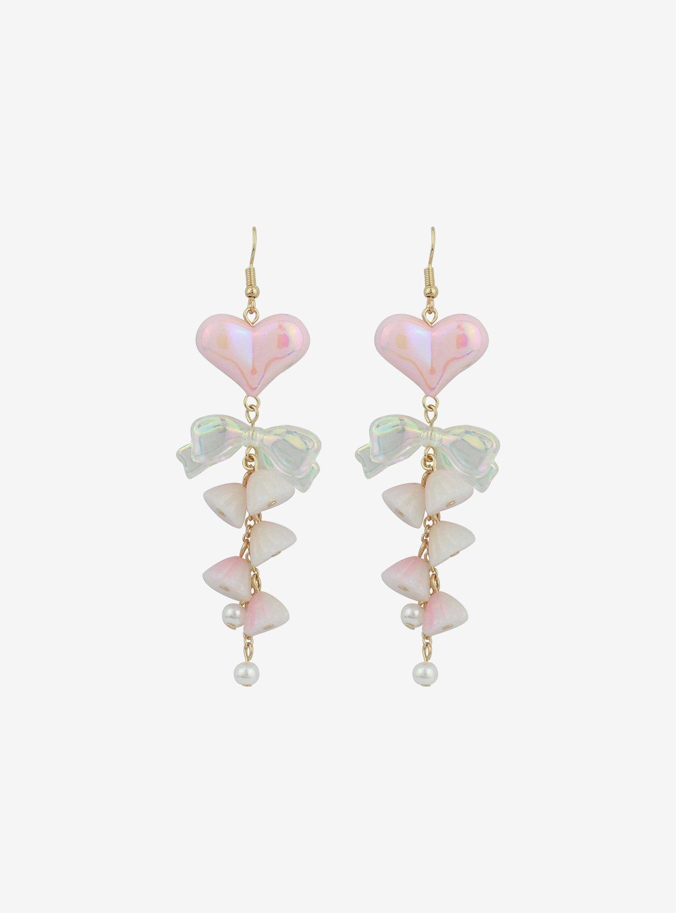 Thorn & Fable Heart Bow Lily Drop Earrings, , alternate