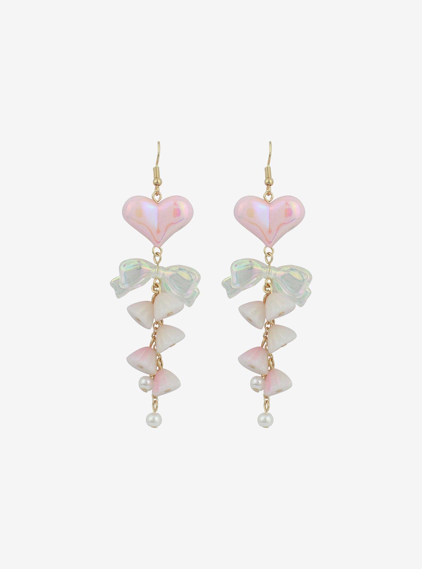 Thorn & Fable Heart Bow Lily Drop Earrings, , hi-res