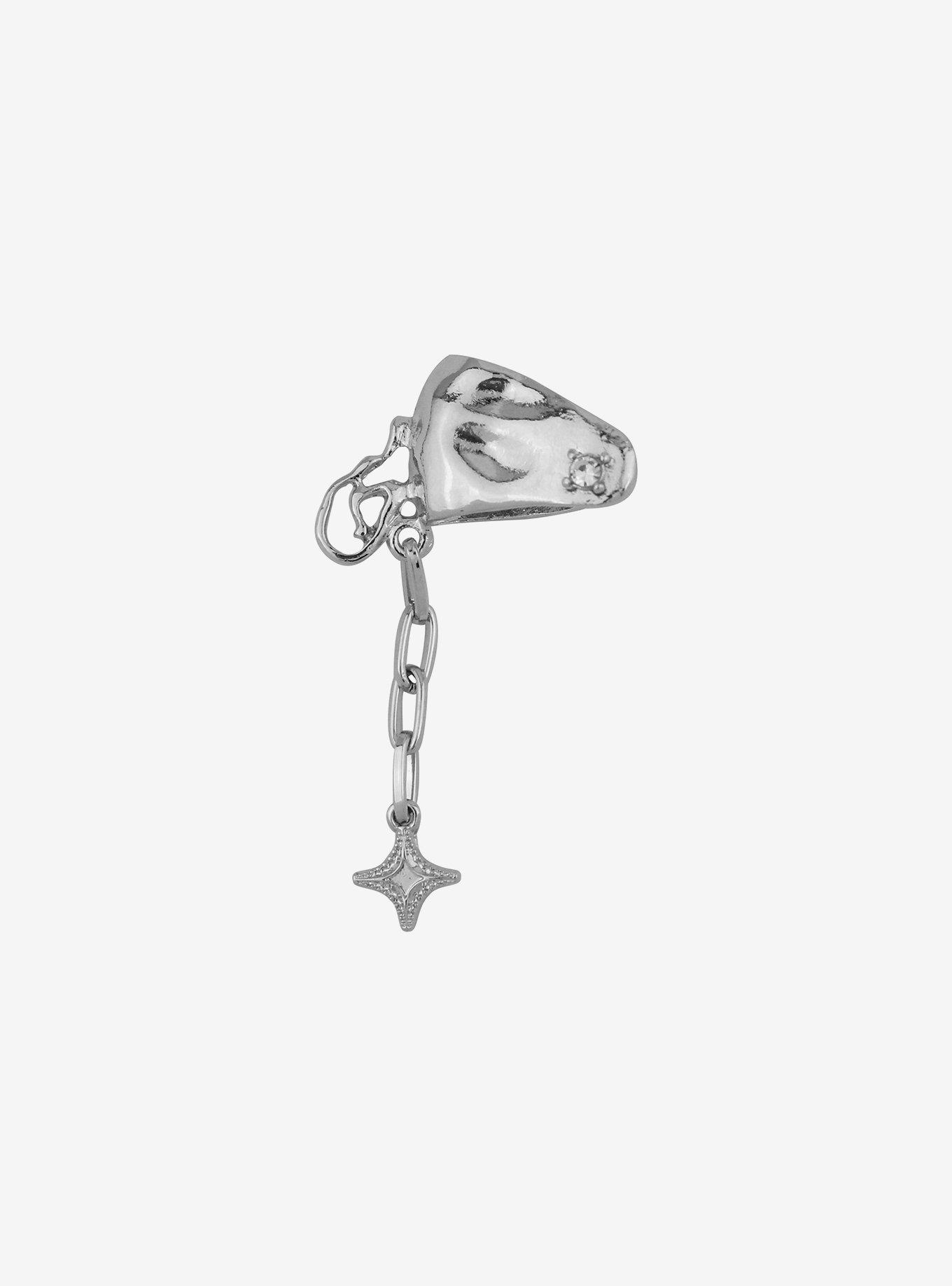 Silver Drippy Star Chain Ear Cuff, , alternate