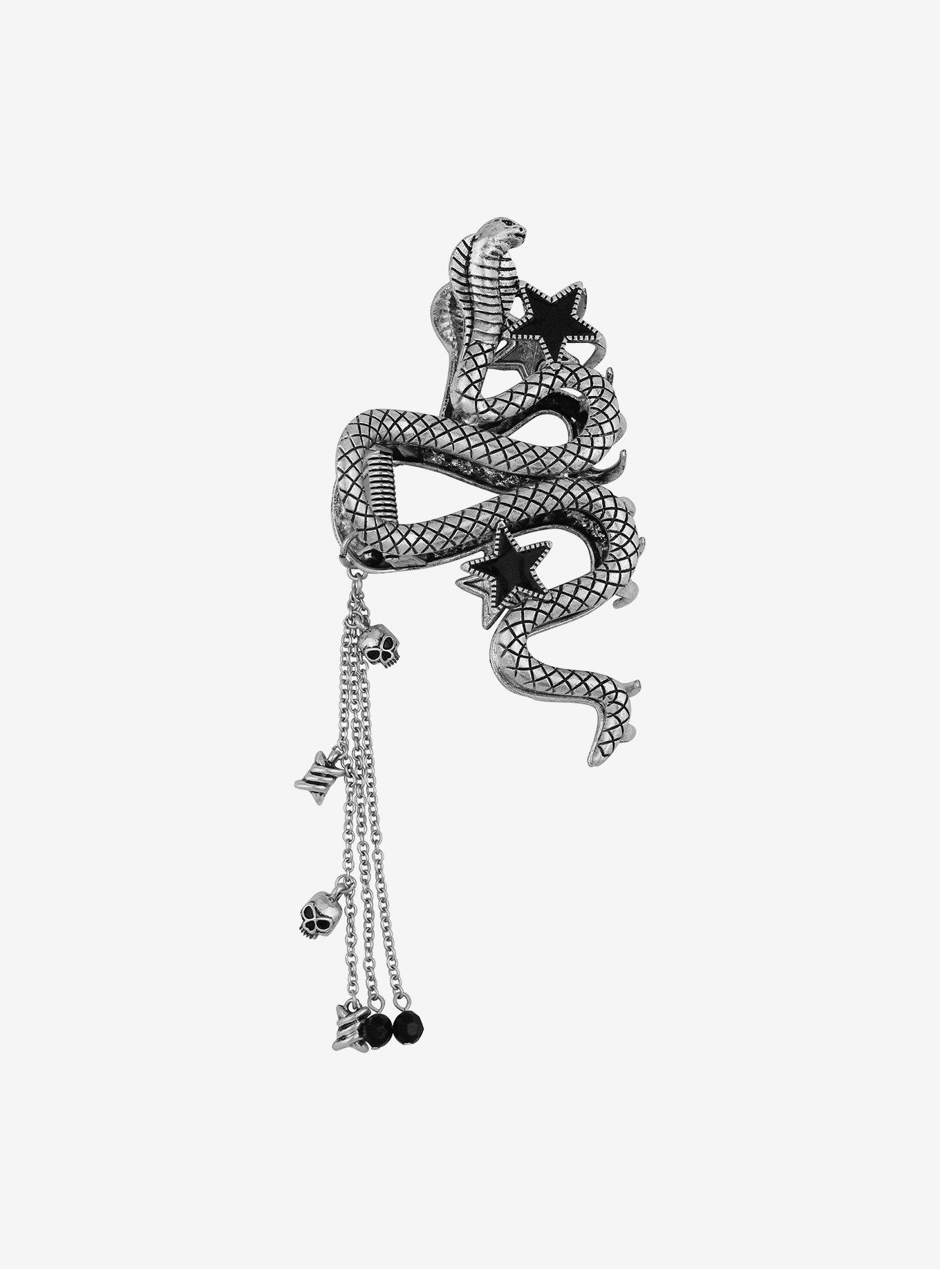Cosmic Aura Snake Dangling Skull Claw Hair Clip, , hi-res