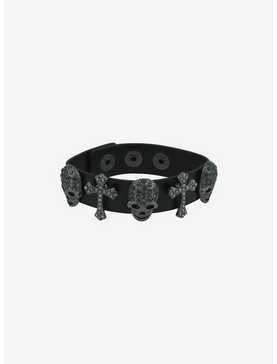 Social Collision Rhinestone Skull & Cross Cuff Bracelet, , hi-res