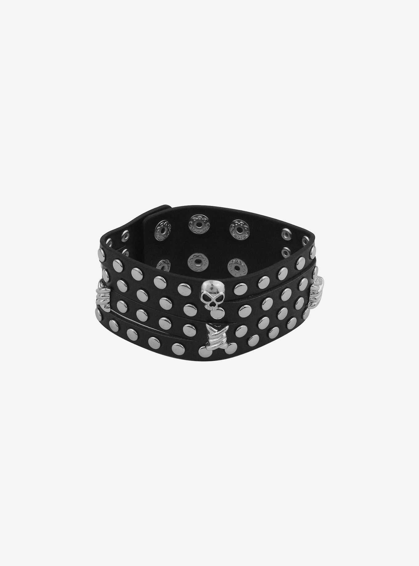 Social Collision Skull Stud Layered Cuff Bracelet, , hi-res