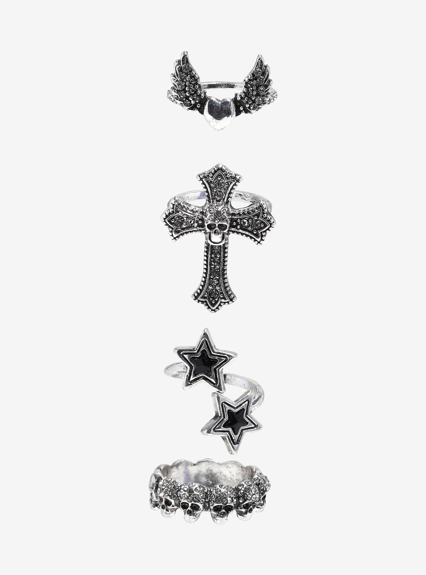 Social Collision Skull Cross Star Ring Set, , hi-res