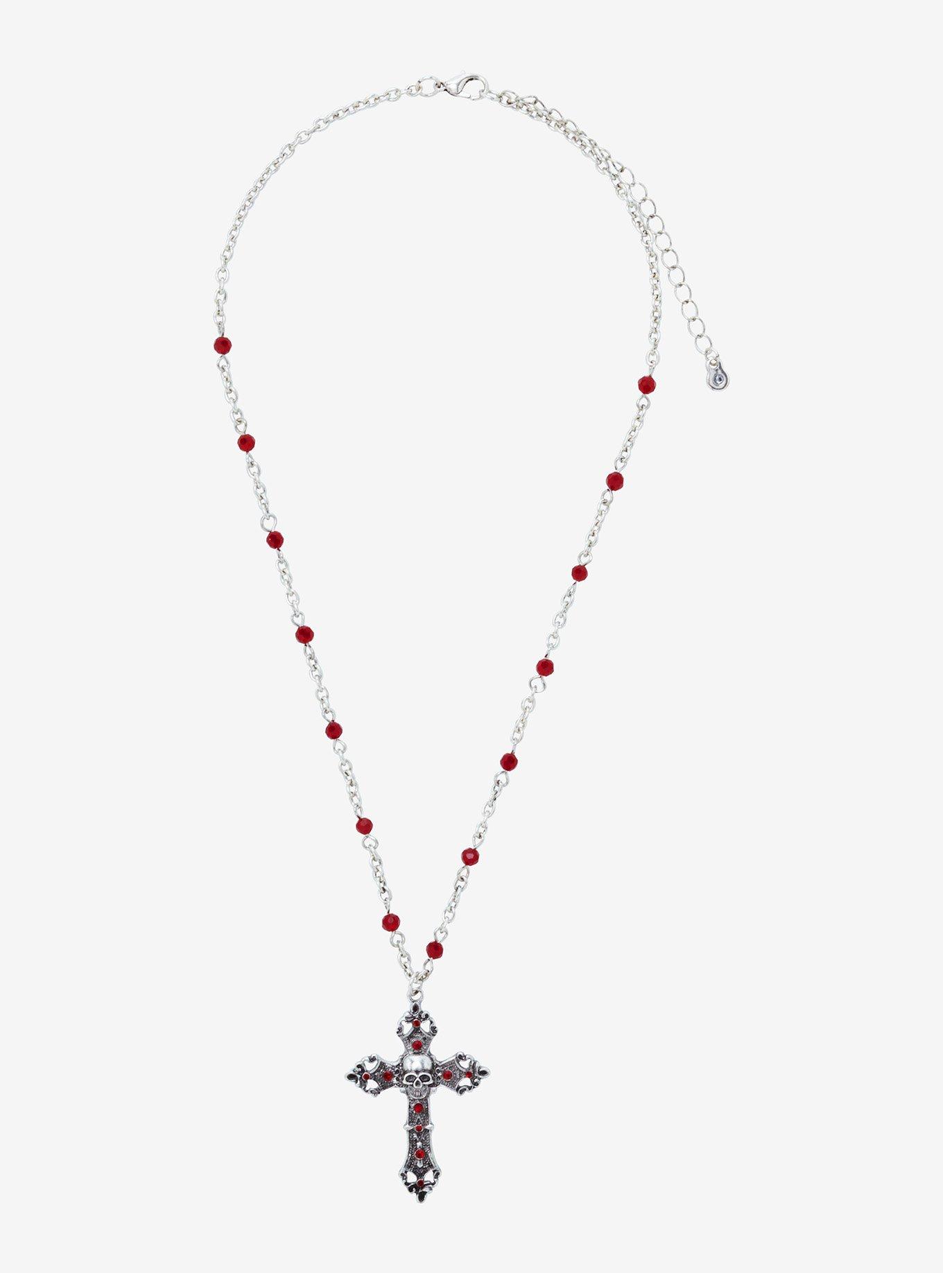 Social Collision Skull Gothic Red Cross Necklace, , alternate