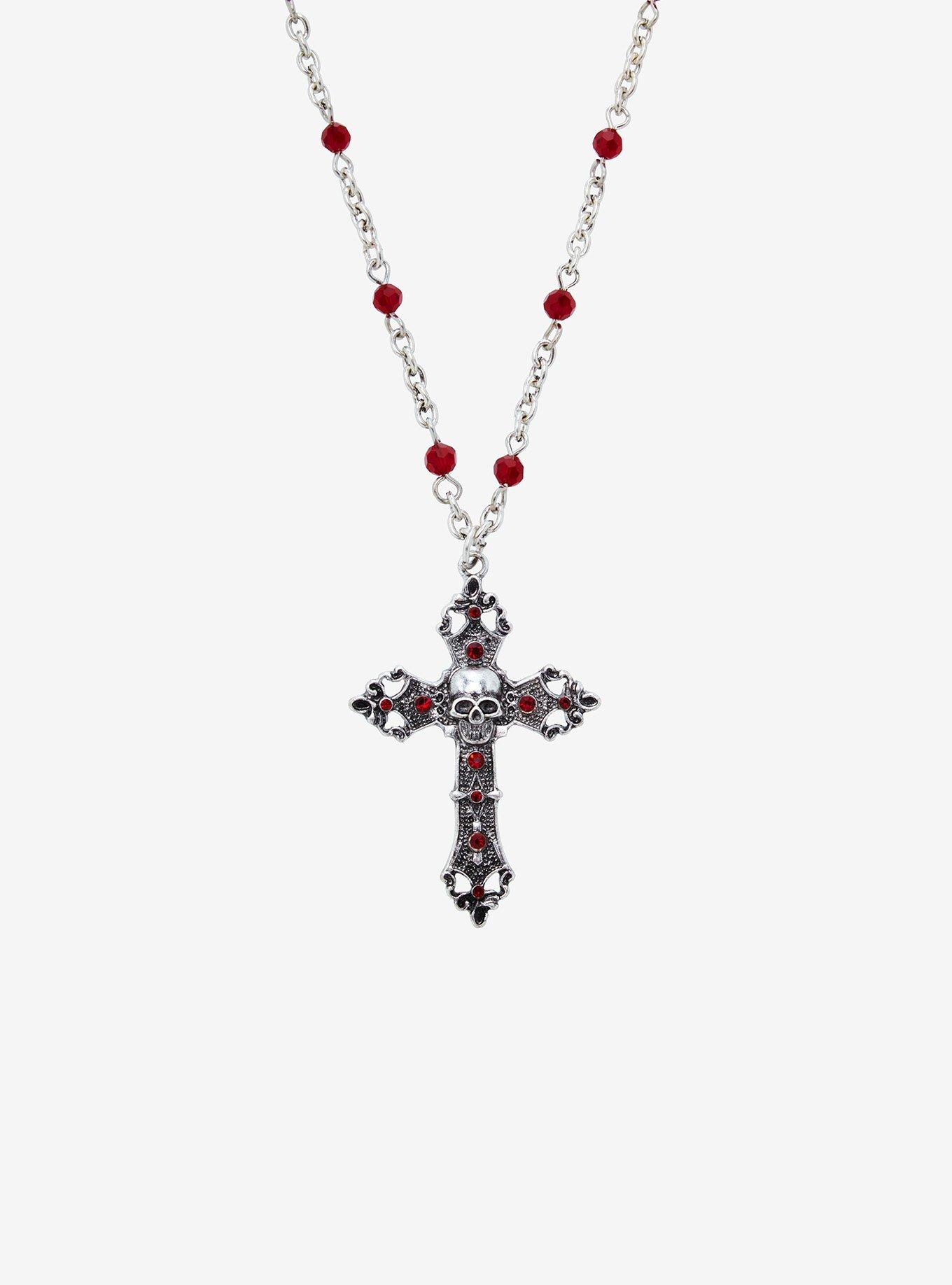 Social Collision Skull Gothic Red Cross Necklace