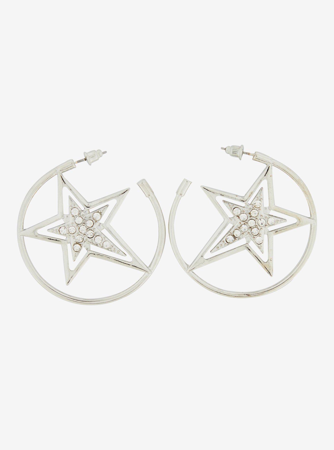Sweet Society Star Rhinestone Hoop Earrings, , alternate