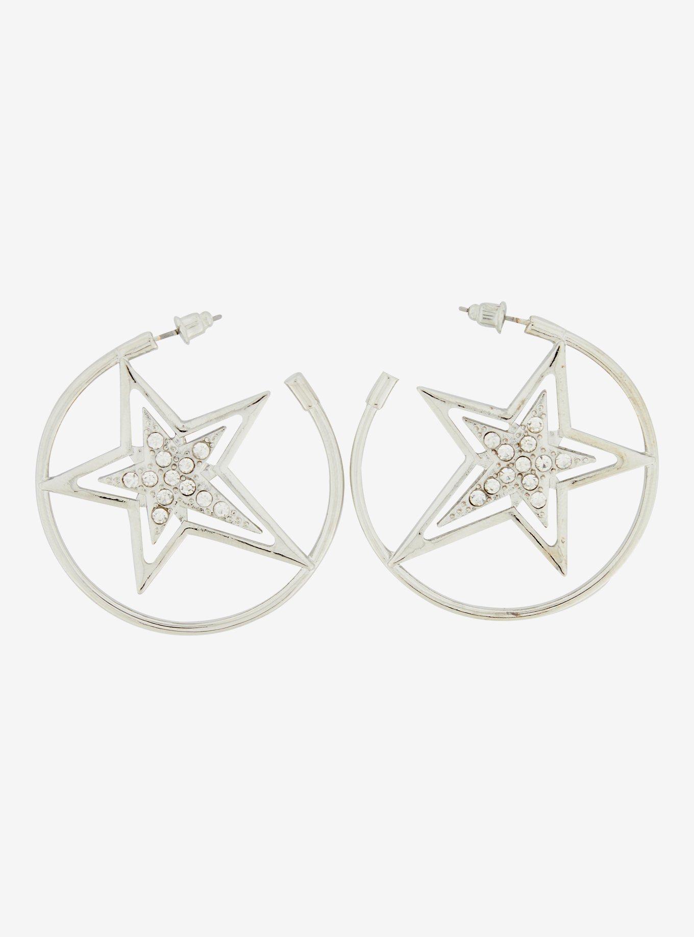 Sweet Society Star Rhinestone Hoop Earrings, , hi-res