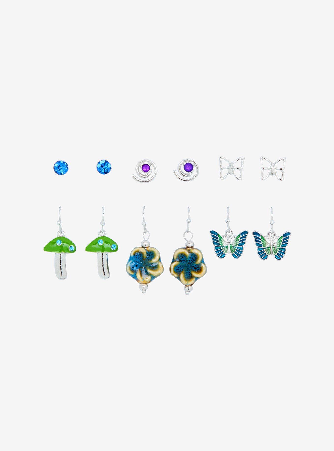 Thorn & Fable Mushroom Butterfly Gem Earring Set, , alternate