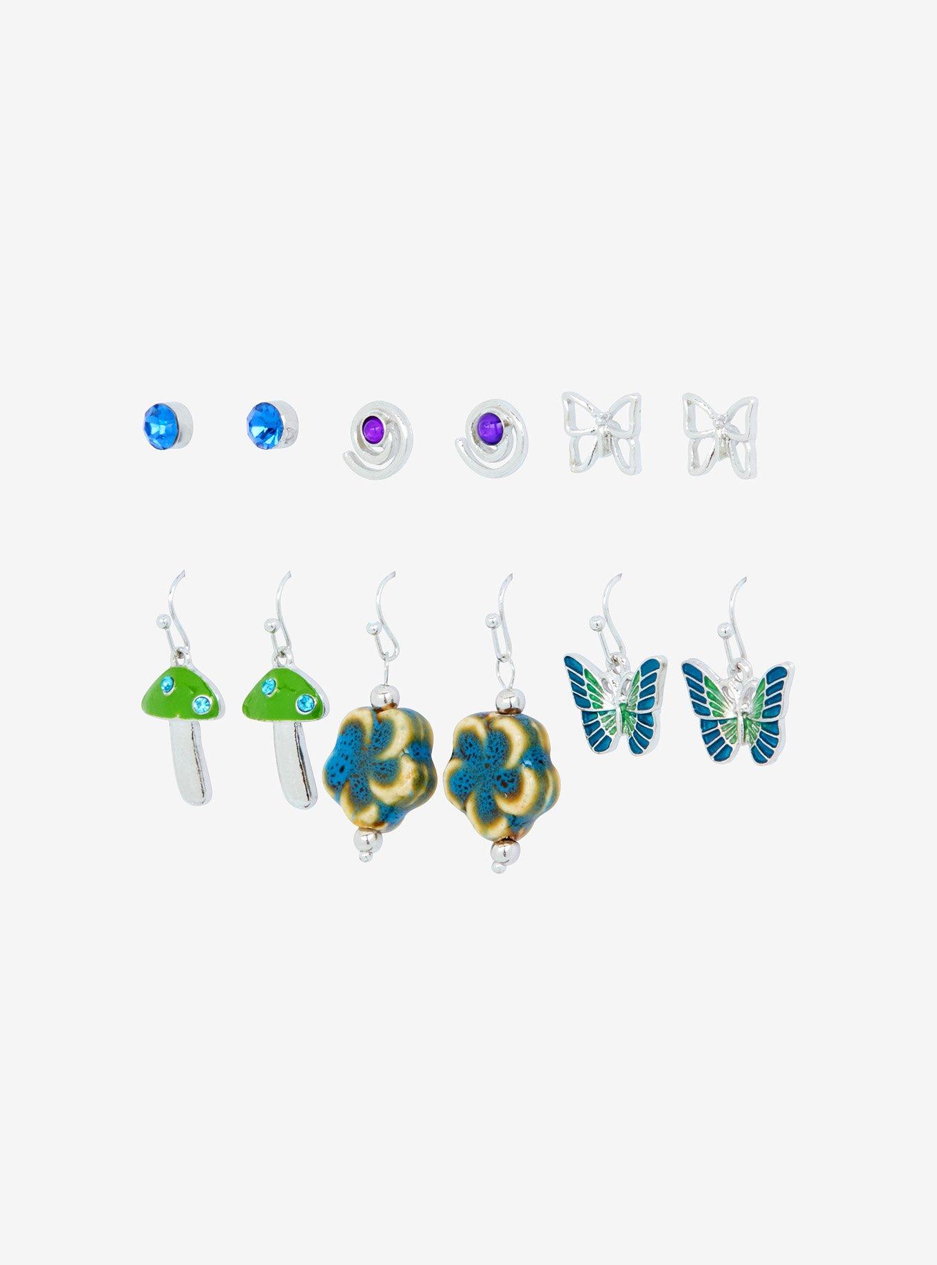 Thorn & Fable Mushroom Butterfly Gem Earring Set, , alternate