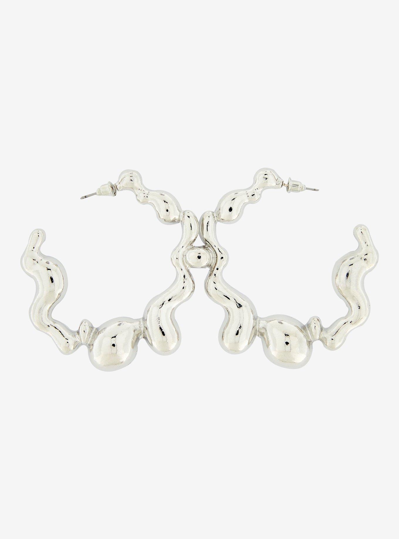 Social Collision Wavy Metal Hoop Earrings, , hi-res