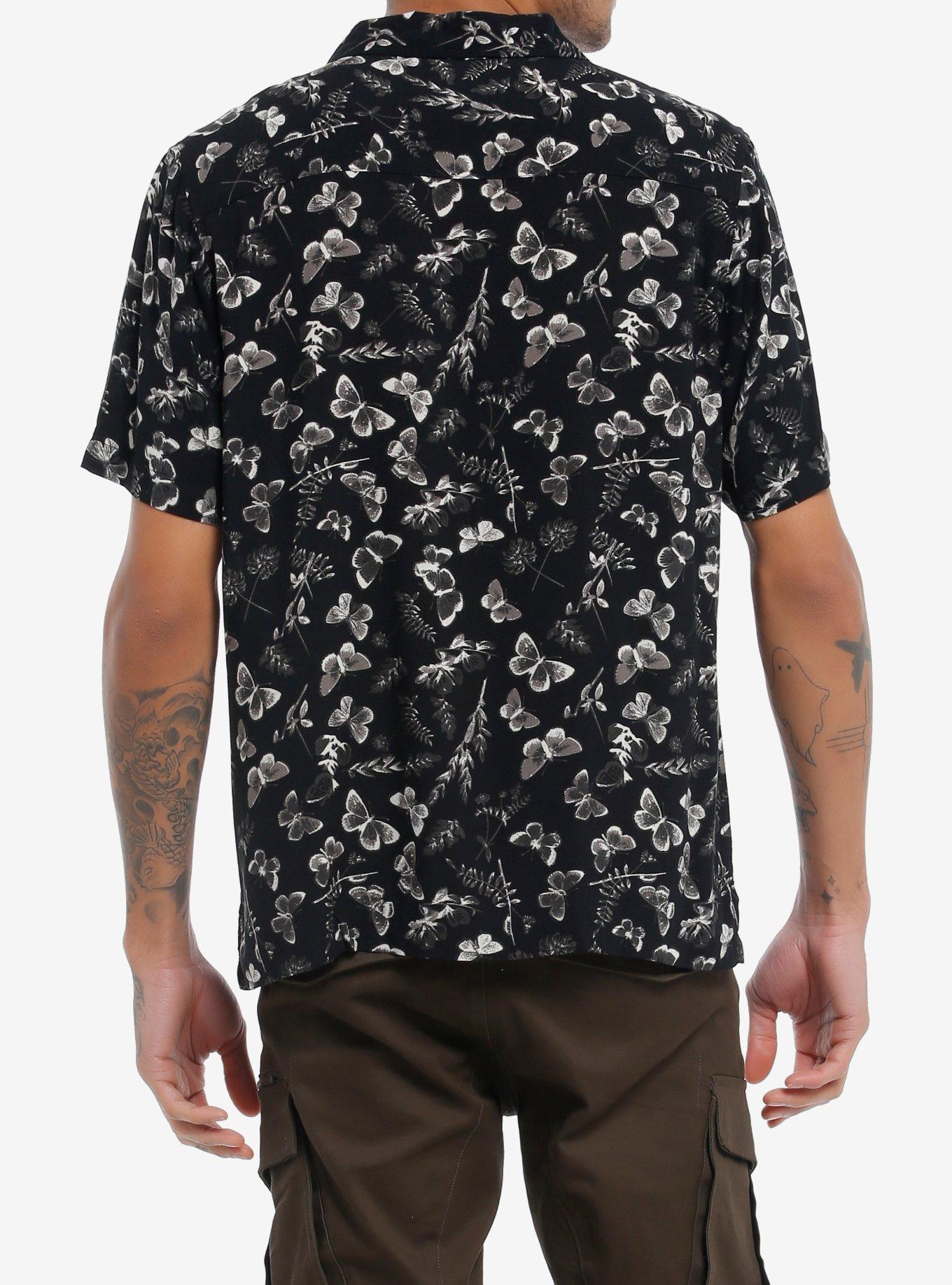 Social Collision Dark Butterfly Woven Button-Up