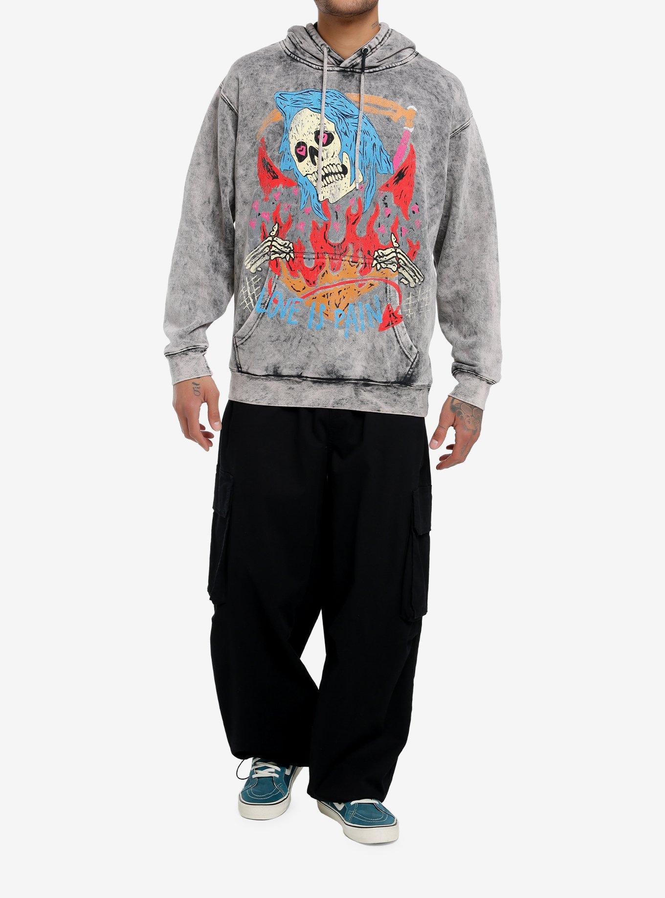 Love Is Pain Grim Reaper Acid Wash Hoodie, , hi-res