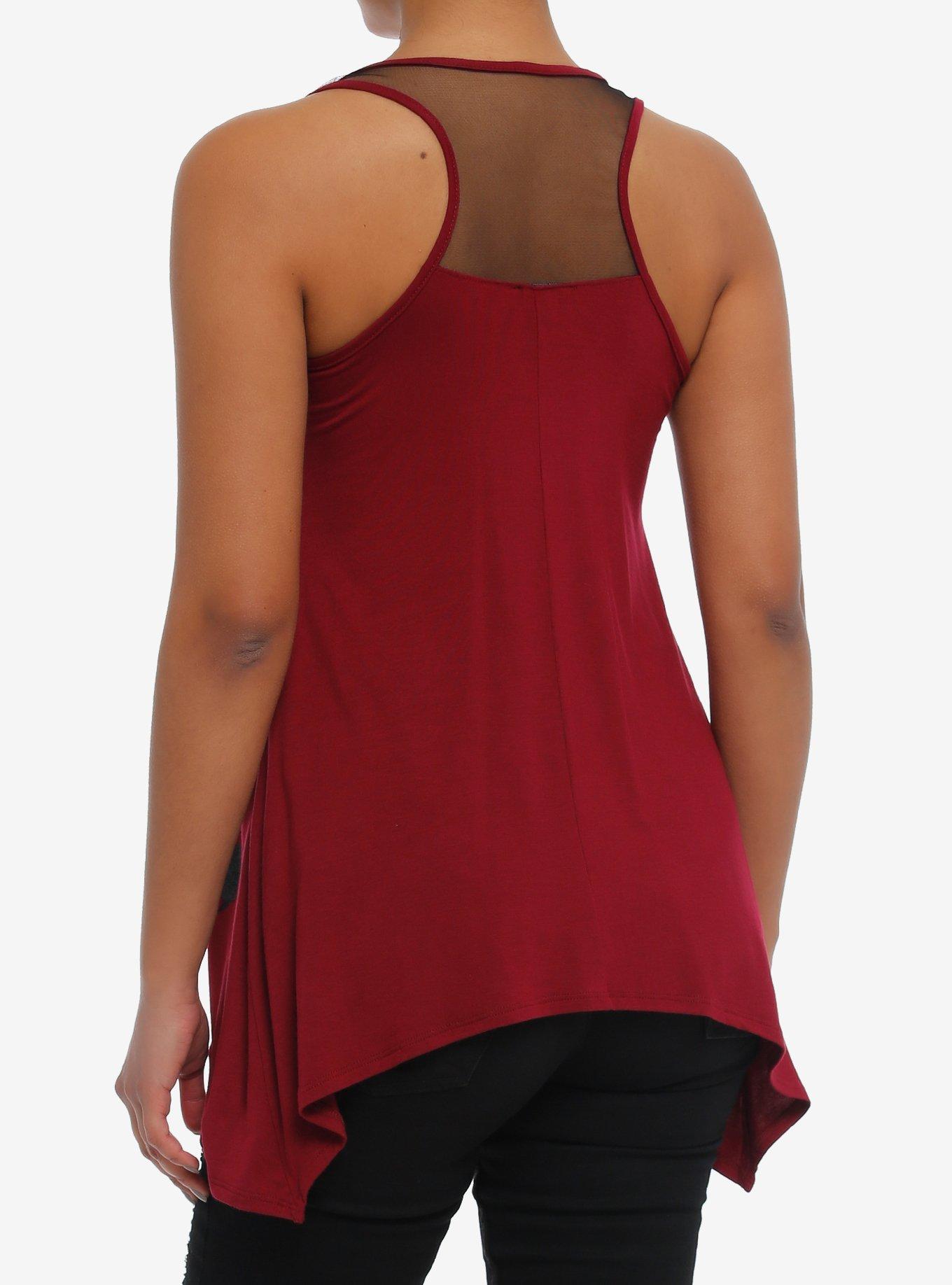 Burgundy Glitter Skull Shark Bite Girls Tank Top, BLACK, alternate