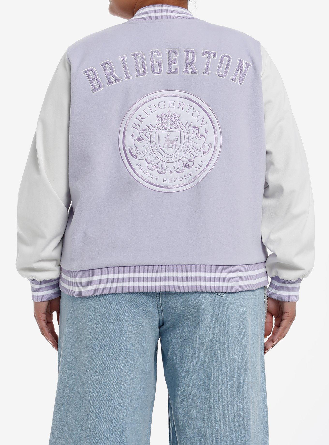 Her Universe Bridgerton Lavender Girls Varsity Jacket Plus Size, IVORY, alternate
