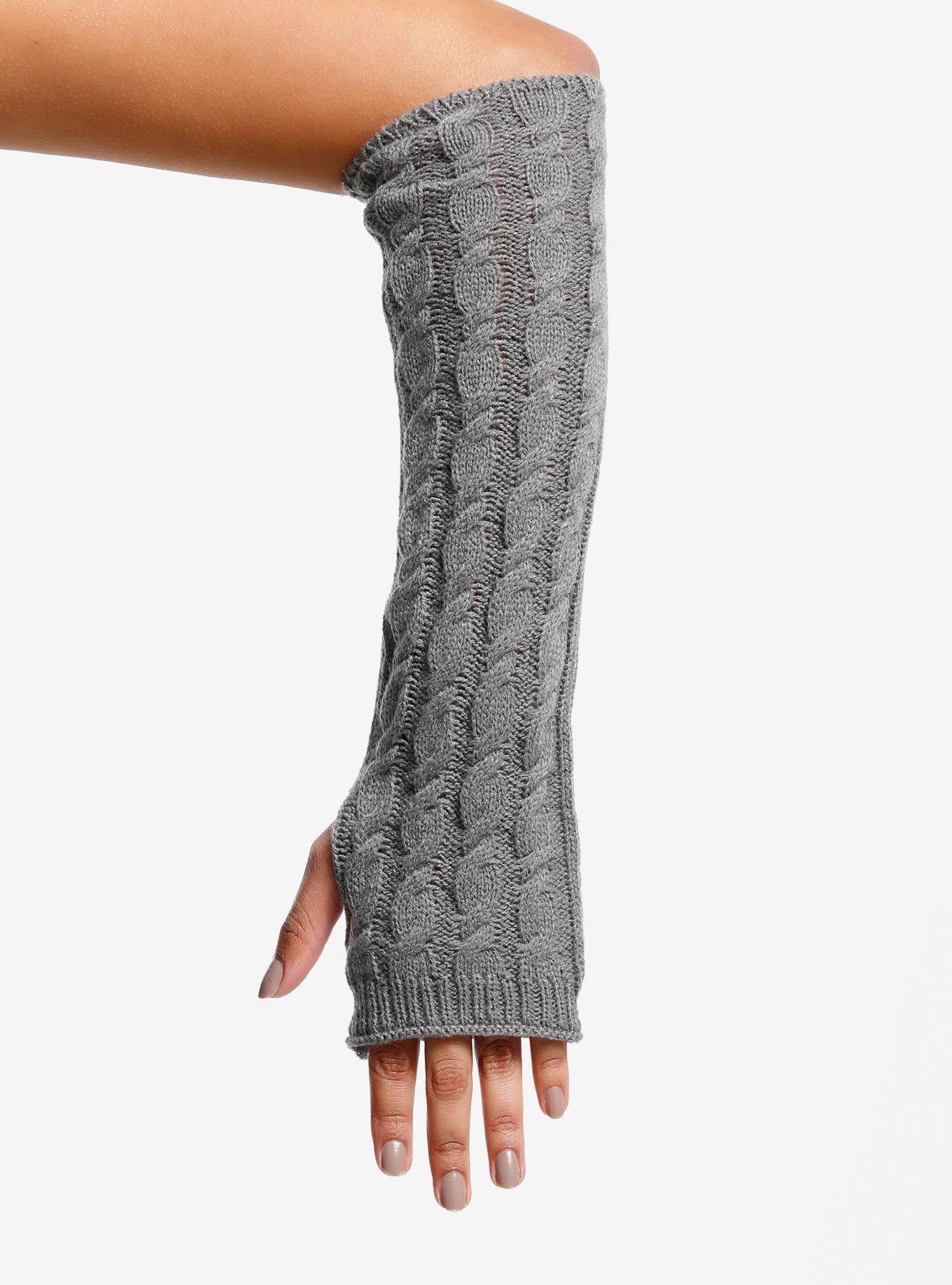 Grey Cable Knit Arm Warmers, , alternate
