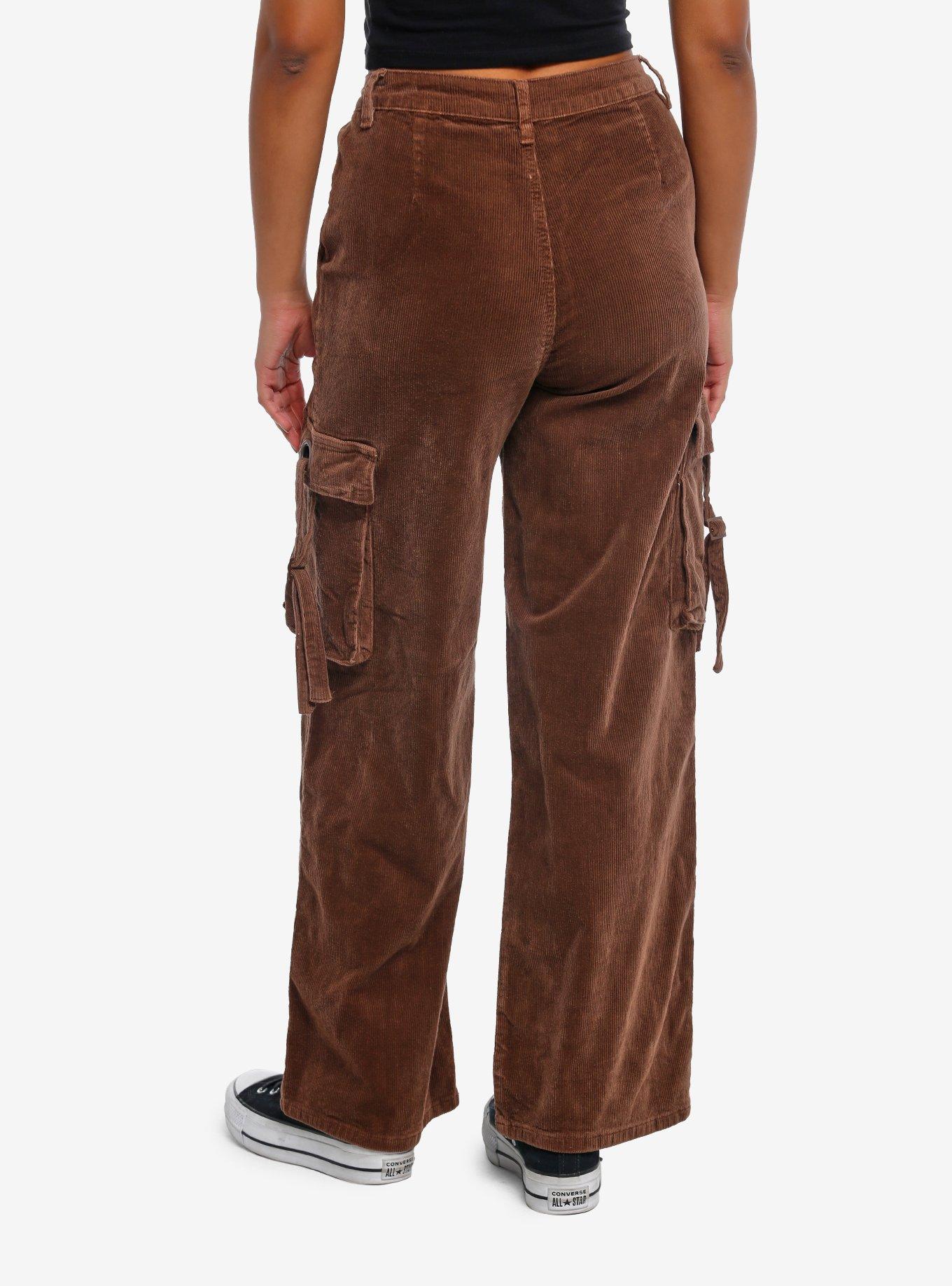 Brown Corduroy Wide Leg Girls Cargo Pants, BROWN, alternate