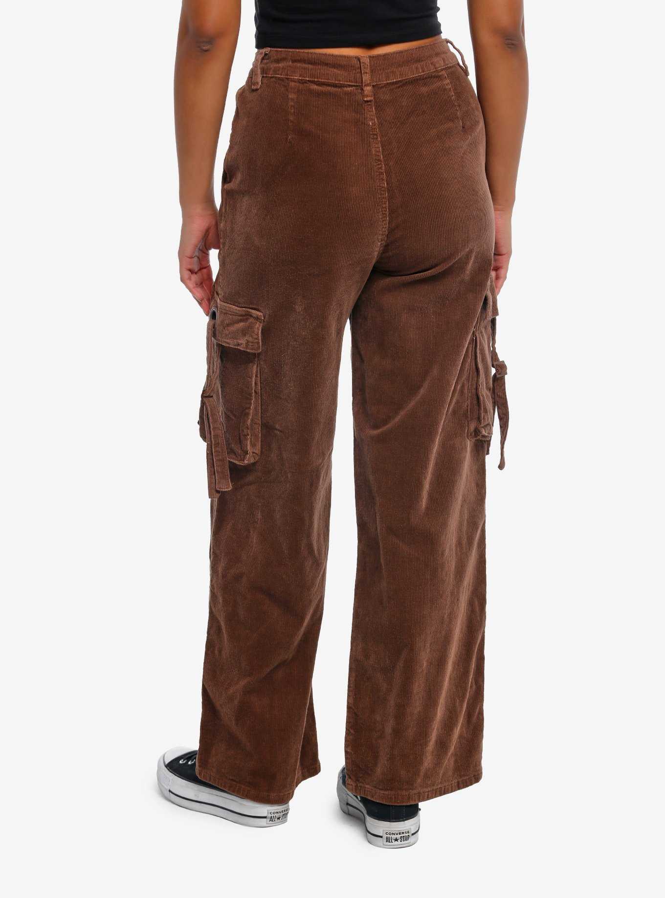 Brown Corduroy Wide Leg Girls Cargo Pants, , hi-res