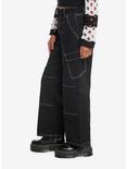 Black & White Contrast Stitch Cargo Pants, BLACK, alternate