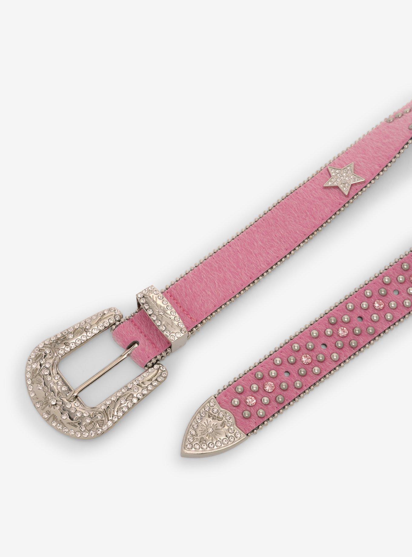 Fuzzy Pink Rhinestone Western Belt, , hi-res